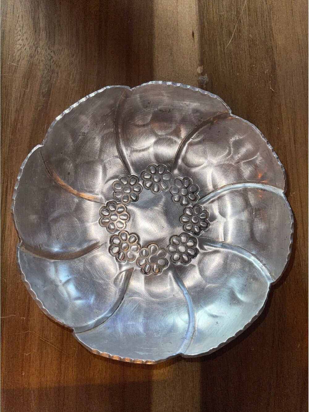 Vintage B'Nilum Handwrought Aluminum Floral Trinket Bowl Early 1940s